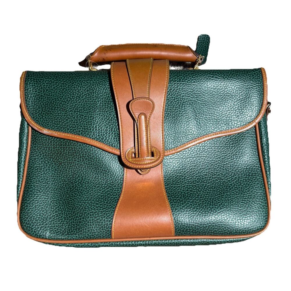 Vintage Dooney & Bourke Carrier Briefcase 15” Green AWL British Tan Leather 90s